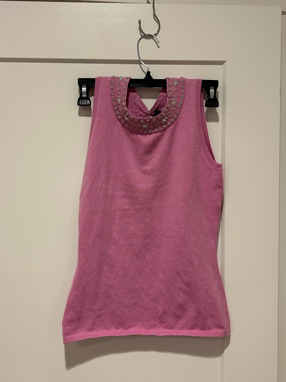Vintage Y2K Silk Pink Tank with Jeweled Collar (NWT)